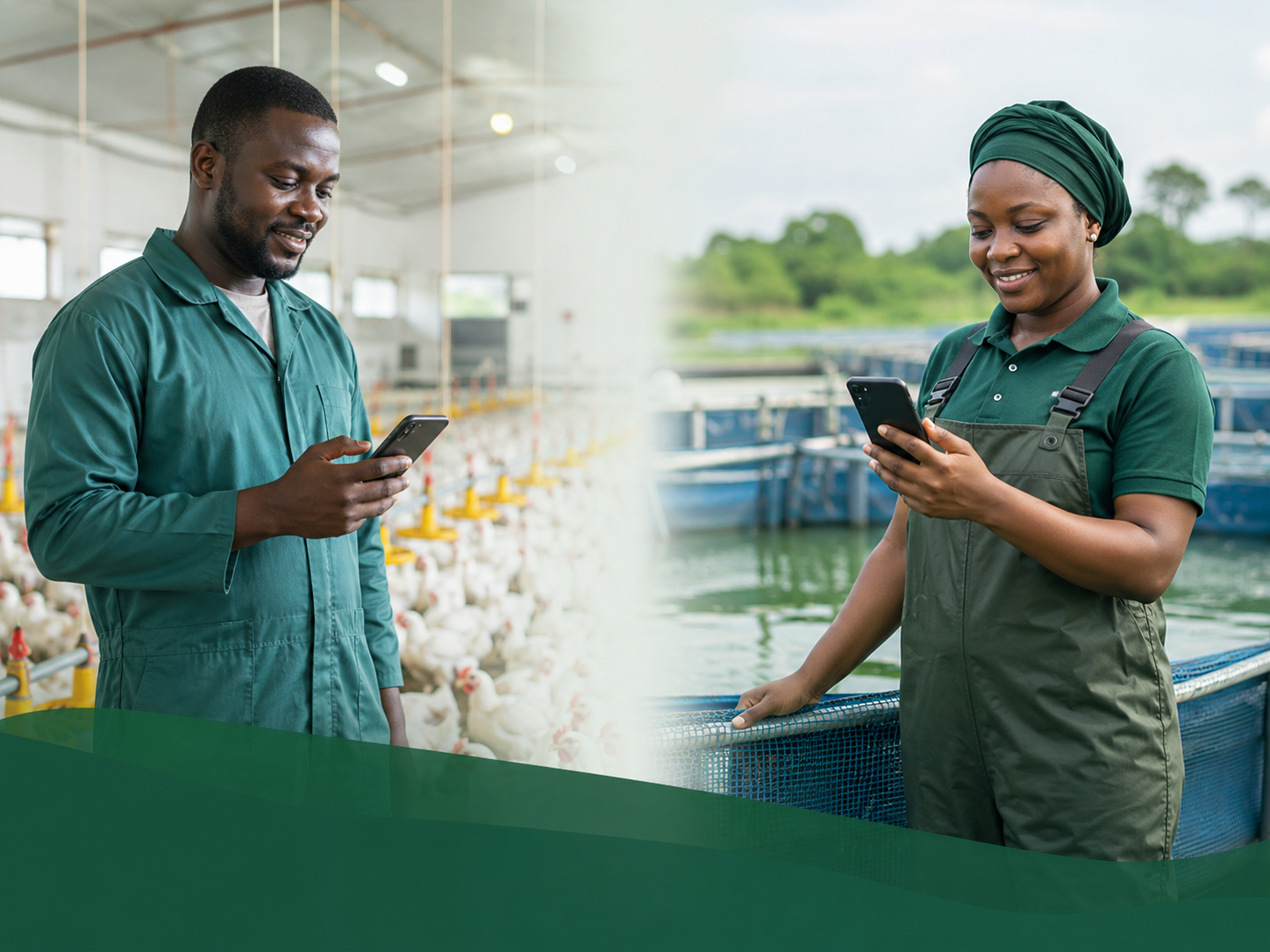 Nigerian poultry farmer using SabiSense on their phone
